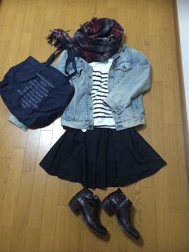 「Ungrid（アングリッド）の 【Casual】ｳﾞｨﾝﾃｰｼﾞGｼﾞｬﾝ （デニムジャケット）」を使った、yuri.aさん（レディース・156cm）の秋コーディネート