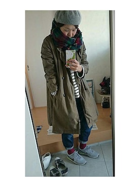 「チェックマフラー」｜「アイテム（ハンチング/ベレー帽）」を使った、sayaさん（レディース・167cm）の冬コーディネート