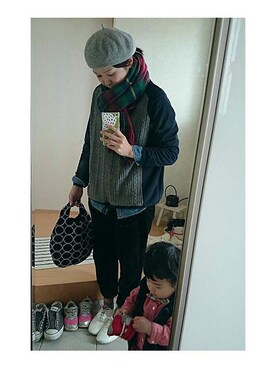 「ミナペルホネン」｜「アイテム（ハンチング/ベレー帽）」を使った、sayaさん（レディース・167cm）の冬コーディネート