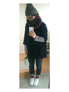 「L.H.P（エルエイチピー）のアイテム（ニットキャップ/ビーニー）」を使った、sayaさん（レディース・167cm）の冬コーディネート
