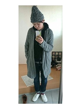 「L.H.P（エルエイチピー）のアイテム（ニットキャップ/ビーニー）」を使った、sayaさん（レディース・167cm）の冬コーディネート