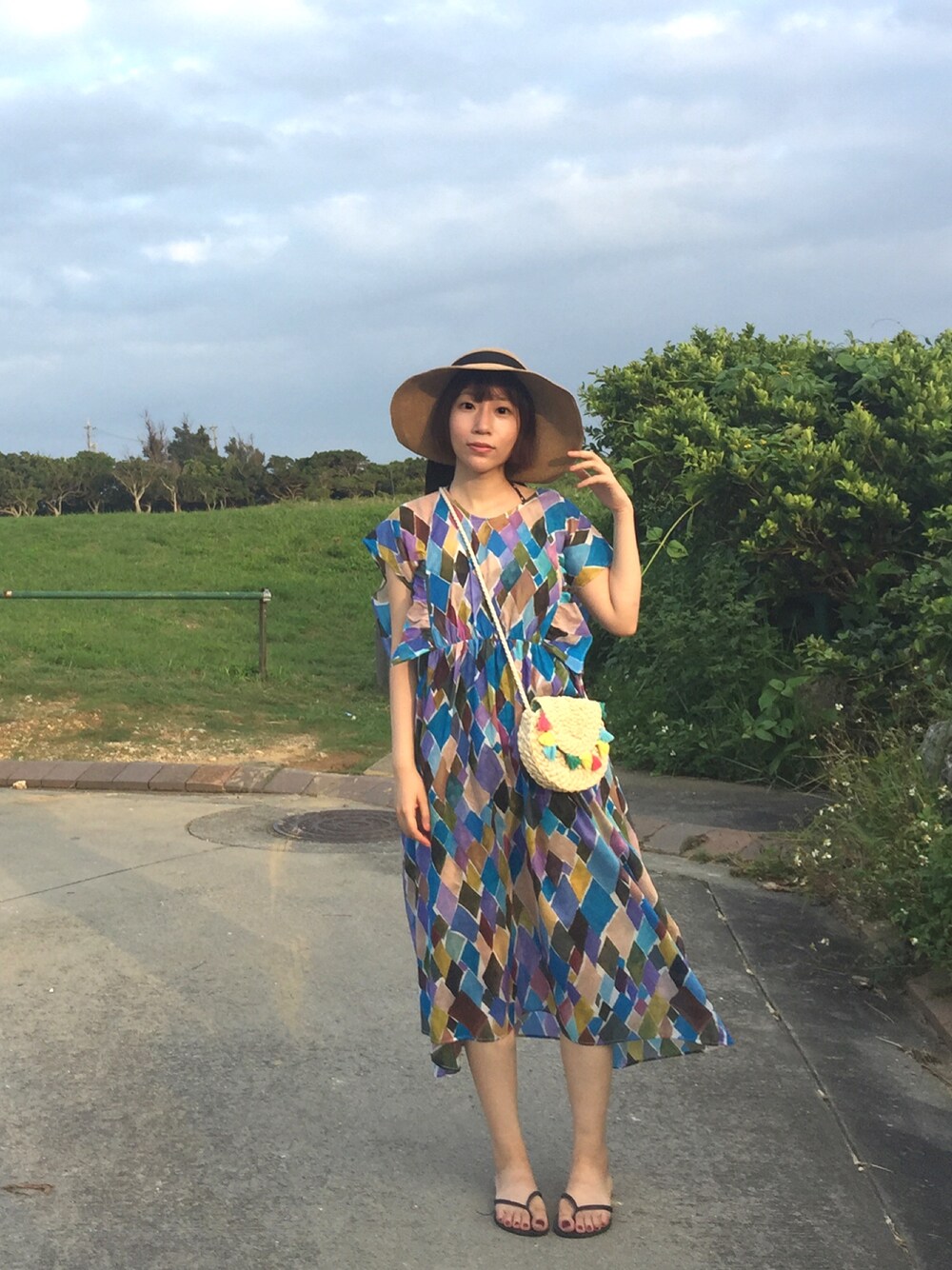 「夏、夏コーデ、休日スタイル」｜「ZARAのアイテム（かごバッグ、ベージュ系）」を使った、nownowさん（レディース・158cm）の夏コーディネートの1枚目の写真