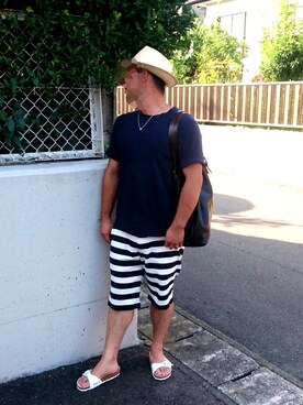 「genuine panama hat（ジェニュインパナマハット）のアイテム」を使った、GKさん（メンズ・165cm）の夏コーディネート
