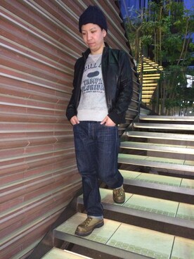 「ニットキャップ」｜「アイテム（ジャージ）」を使った、SUGAYA！さん（メンズ・164cm）の冬コーディネート