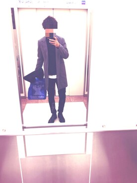 「RAGEBLUE（レイジブルー）の＜トレンドのロング丈＞ワッフルロングカットソー/733404（Tシャツ/カットソー）」を使った、KOKIさん（メンズ・180cm）の冬コーディネート