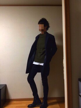 「RAGEBLUE（レイジブルー）の＜トレンドのロング丈＞ワッフルロングカットソー/733404（Tシャツ/カットソー）」を使った、KOKIさん（メンズ・180cm）の冬コーディネート