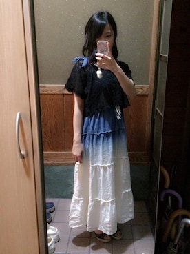 「XOXO（キスキス）のアイテム（ワンピース、ブルー系）」を使った、未来さん（レディース・160cm）の秋コーディネート