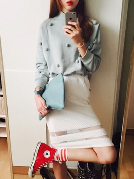 「skirt」｜「アイテム（スウェット）」を使った、YENIさん（レディース・175cm）の春コーディネート