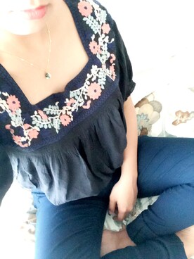 「American Eagle（アメリカンイーグル）のアイテム（トップス、ブルー系）」を使った、s.さん（レディース・152cm）の秋コーディネート