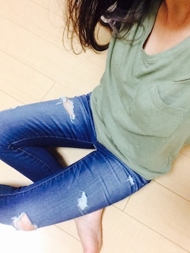 「one way（ワンウェイ）のアイテム（Tシャツ/カットソー、グリーン系）」を使った、s.さん（レディース・152cm）の秋コーディネート
