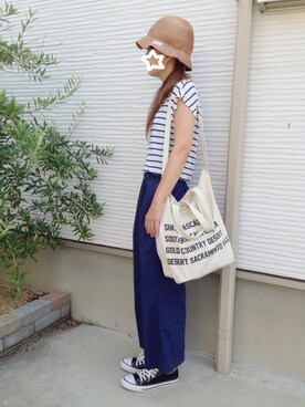 「SEVENDAYS=SUNDAY（セブンデイズサンデイ）のアイテム（チノパンツ）」を使った、karin10さん（レディース・155cm）の夏コーディネート