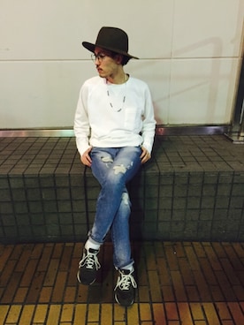 「GLOBAL WORK（グローバルワーク）のフェルトロングブリムハット/705078（ハット）」を使った、やましゅうさん（メンズ・179cm）の冬コーディネート