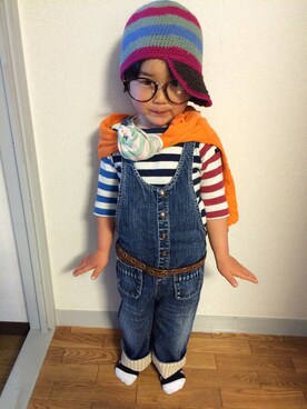 「ニットキャップ」｜「アイテム（オールインワン・サロペット）」を使った、きょんさん（キッズ・90cm）の春コーディネート