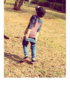 「Smoothy（スムージー）のSmoothy  Football Cutsew / スムージー フットボールカットソー （Tシャツ/カットソー、イエロー系）」を使った、megjiiさん（レディース・161cm）の春コーディネート