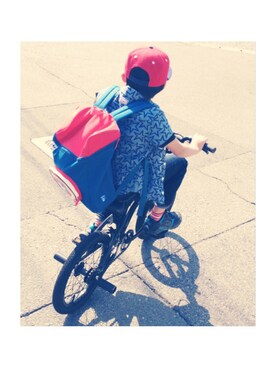 「X-girl Stages（エックスガールステージス）のSTARS CHAMBRAY SHIRT (4T～6T)（シャツ/ブラウス、ブルー系）」を使った、megjiiさん（レディース・161cm）の春コーディネート