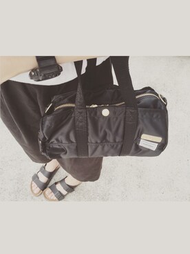 「X-girl（エックスガール）のX-girl×PORTER INSIDE LEOPARD 2WAY BOSTON BAG（ボストンバッグ、ブラック系）」を使った、megjiiさん（レディース・161cm）の夏コーディネート