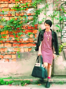 「streetsnap」｜「アイテム（ライダースジャケット）」を使った、Ningさん（レディース・158cm）の春コーディネート