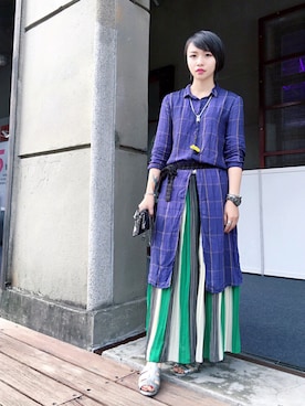 「MANGO（マンゴ）のアイテム（シャツワンピース）」を使った、Ningさん（レディース・158cm）の春コーディネート