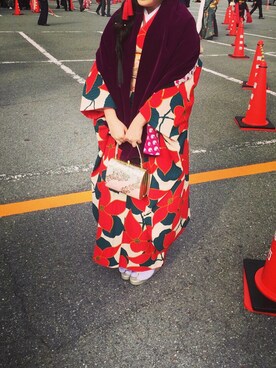 「アイテム（水着/着物・浴衣、レッド系）」を使った、ikさん（レディース・150cm）の冬コーディネート