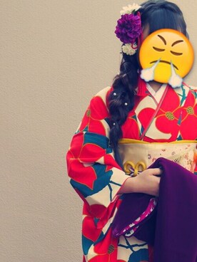 「アイテム（水着/着物・浴衣、レッド系）」を使った、ikさん（レディース・150cm）の冬コーディネート