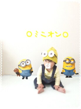 「ミニオンズ」｜「アイテム（サロペット/オーバーオール）」を使った、P-ta◎さん（キッズ・70cm）の春コーディネート