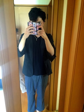 「HARE（ハレ）のアイテム（テーラードジャケット、ブラック系）」を使った、みきたくやさん（メンズ・174cm）の夏コーディネート