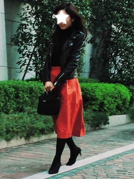 「オレンジスカート」｜t-naさん（レディース・160cm）の冬コーディネート