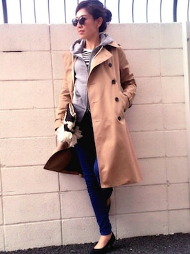 「お団子ヘアー」｜「アイテム（パーカー、グレー系）」を使った、t-naさん（レディース・160cm）の冬コーディネート