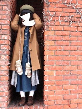 「デニムワンピース」｜「アイテム（ステンカラーコート）」を使った、しらあえさん（レディース・152cm）の冬コーディネート