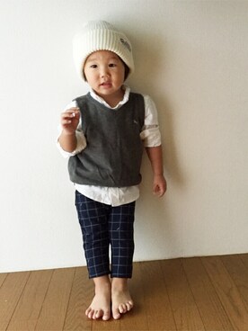 「HusHusH（ハッシュアッシュ）のアイテム（その他パンツ、ブラック系）」を使った、amamaさん（キッズ）の秋コーディネート