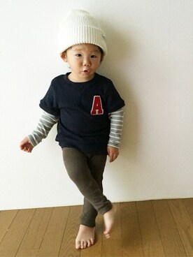 「HusHusH（ハッシュアッシュ）のアイテム（その他パンツ、グリーン系）」を使った、amamaさん（キッズ）の秋コーディネート