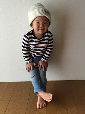 「COMME CA COMME CA COMME CA（コムサコムサコムサ）のアイテム（Tシャツ/カットソー、ホワイト系）」を使った、amamaさん（キッズ）の秋コーディネート
