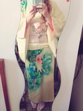 「アンテークのアイテム（浴衣、イエロー系）」を使った、KAZUMIさん（レディース・160cm）の秋コーディネート