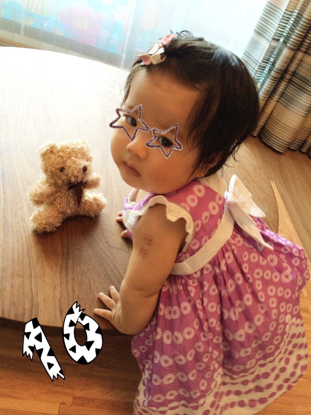 「ドット、リボン、baby」｜「GYMBOREEの変わりドットワンピース（ワンピース、パープル系）」を使った、tsuneyuさん（キッズ・80cm）の夏コーディネートの1枚目の写真