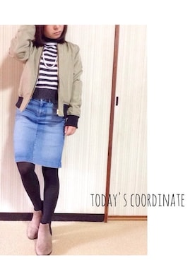 「ボーダーニット」｜「アイテム（スタジャン）」を使った、凪さん（レディース・147cm）の冬コーディネート