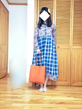 「アイテム（トートバッグ、オレンジ系）」を使った、Asuさん（レディース・158cm）の春コーディネート