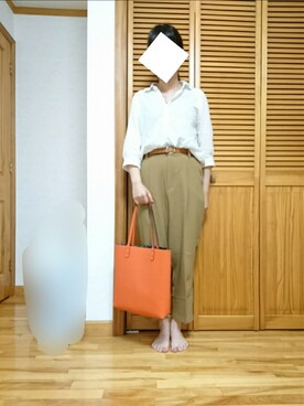 「アイテム（トートバッグ、オレンジ系）」を使った、Asuさん（レディース・158cm）の春コーディネート
