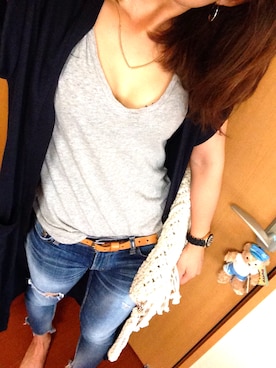 「Ungrid（アングリッド）のフレイドヘムストスリ（デニムパンツ）」を使った、minaさん（レディース・163cm）の夏コーディネート