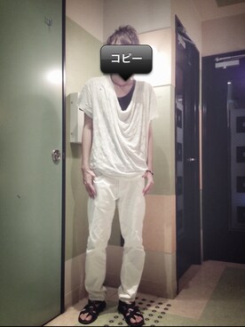 「ZARA（ザラ）のヘビ柄シャツ（Tシャツ/カットソー、ホワイト系）」を使った、波風さん（メンズ・176cm）の夏コーディネート