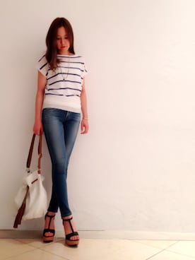 「ボーター」｜「アイテム（アクセサリー）」を使った、ハルさん（レディース・161cm）の夏コーディネート