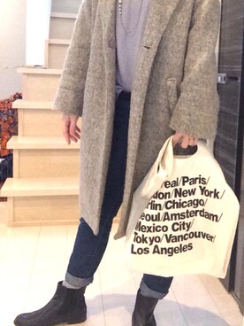 「American Apparel（アメリカンアパレル）のアイテム（バッグ、ホワイト系）」を使った、ikumiさん（レディース・163cm）の冬コーディネート