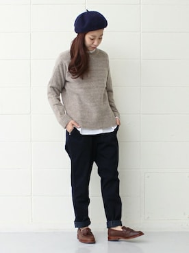 「シャツ×ニット」｜Tさん（レディース・154cm）の秋コーディネート