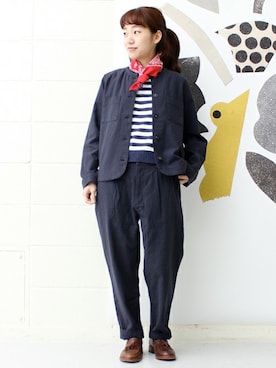 「バンダナ」｜「アイテム（ノーカラージャケット）」を使った、Tさん（レディース・154cm）の春コーディネート