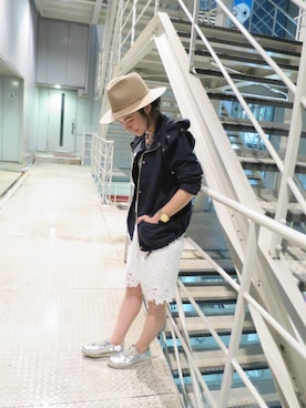 「アイテム（マウンテンパーカー、ブルー系）」を使った、みょん／ALAND STAFFさん（レディース・163cm）の春コーディネート