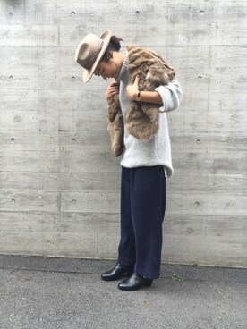 「ラビットファー」｜「アイテム（ブーツ）」を使った、みょん／ALAND STAFFさん（レディース・163cm）の秋コーディネート