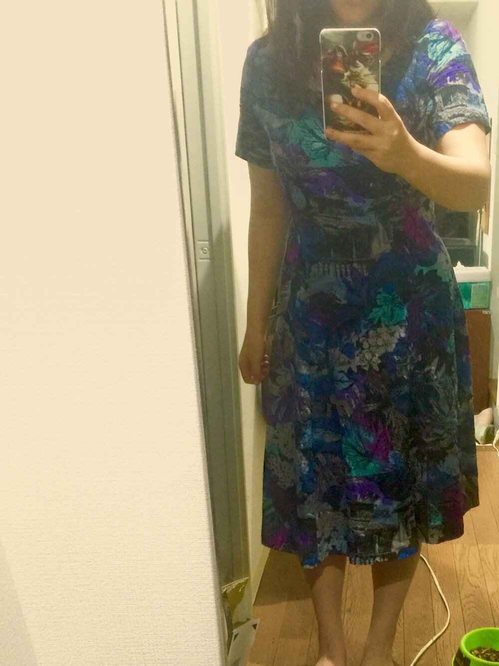 「古着ワンピース、古着、ワンピース、ぽっちゃり」｜「古着のアイテム（ワンピース、ブルー系）」を使った、のすけさん（レディース・157cm）の夏コーディネートの1枚目の写真