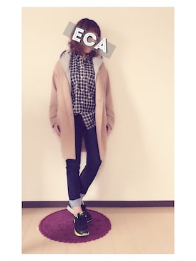 「w closet」｜「アイテム（チェスターコート）」を使った、eca...さん（レディース・157cm）の冬コーディネート