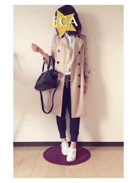 「リネンシャツ」｜「アイテム（トレンチコート）」を使った、eca...さん（レディース・157cm）の春コーディネート