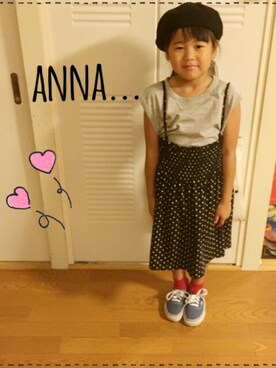 「H&M（エイチ・アンド・エム）のアイテム（ハンチング/ベレー帽）」を使った、ana...ibu...さん（キッズ・110cm）の夏コーディネート