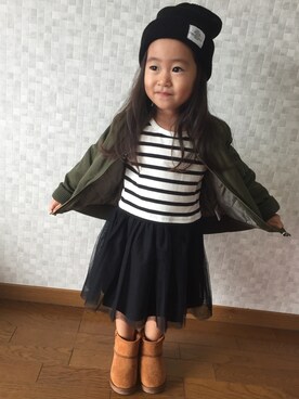 「petit main」｜「アイテム（MA-1）」を使った、R.S.E.さん（キッズ・90cm）の秋コーディネート